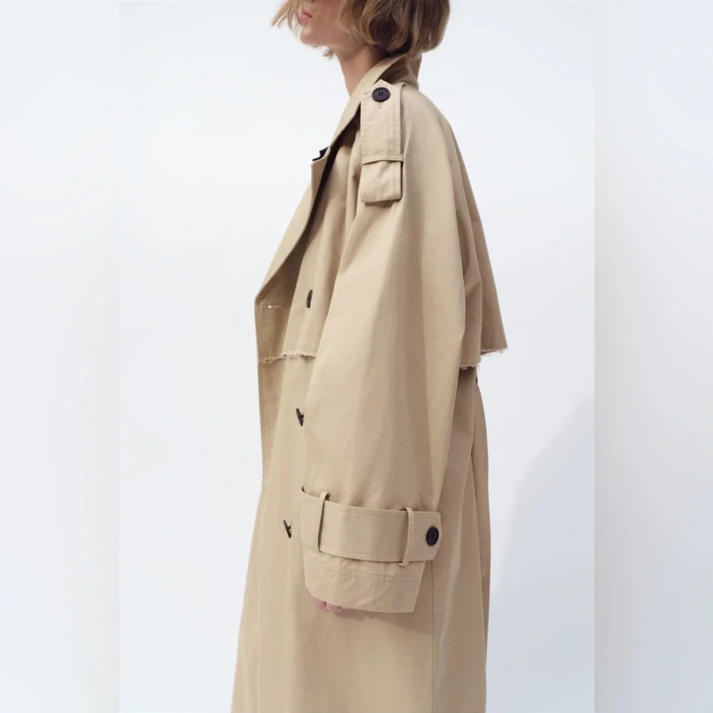 Zara coat jacket overcoat trench duster long beige tan casual